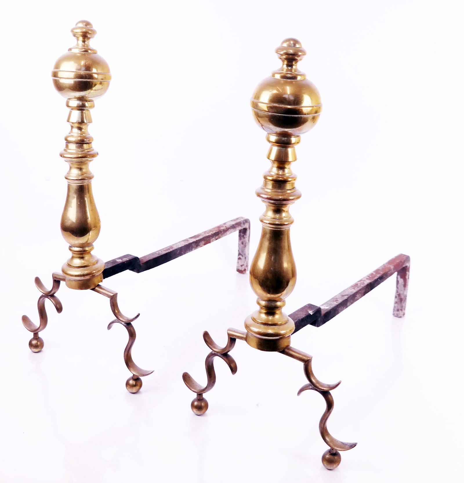 Brass Cannonball Andirons, 2 (1 of 5)