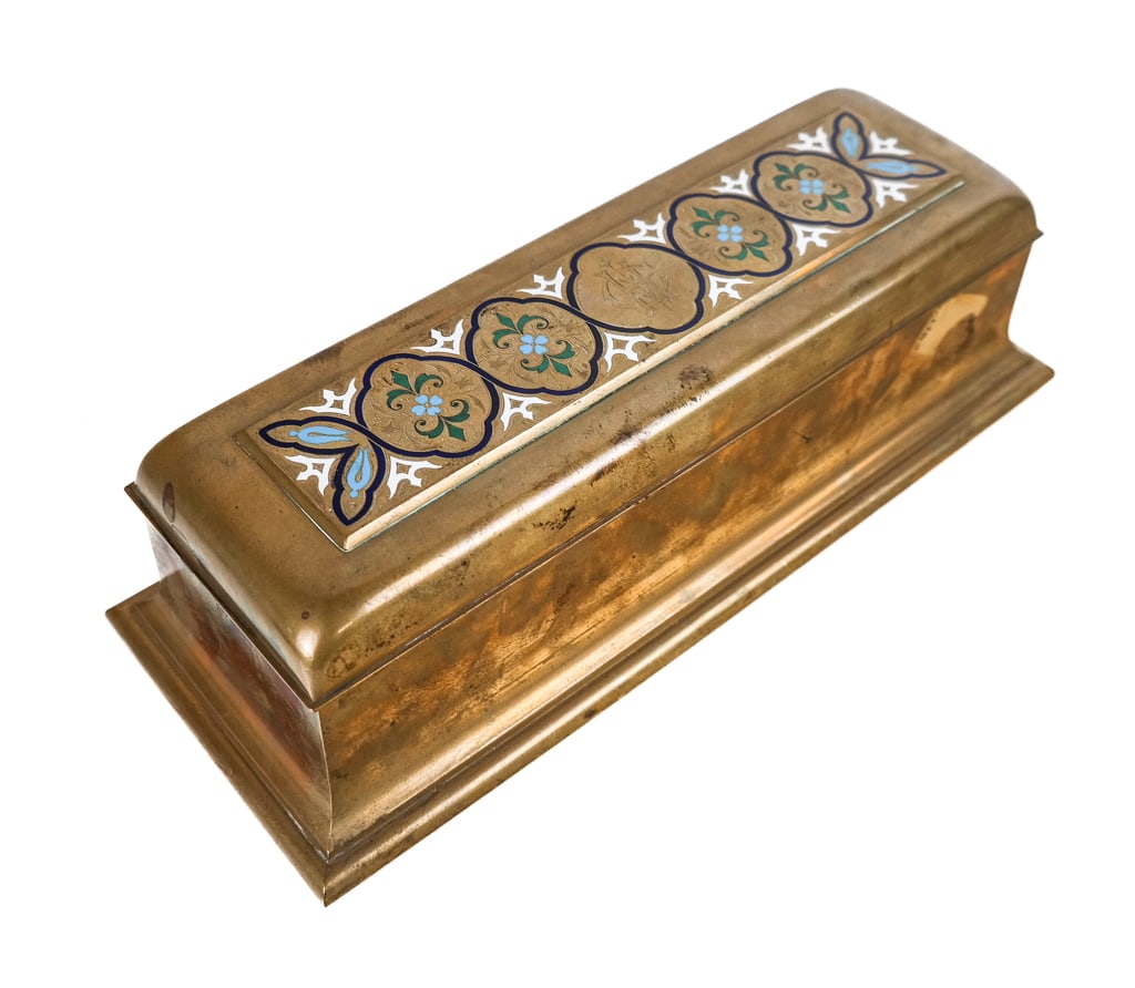 Metal and Enamel Lined Casket Box (1 of 9)