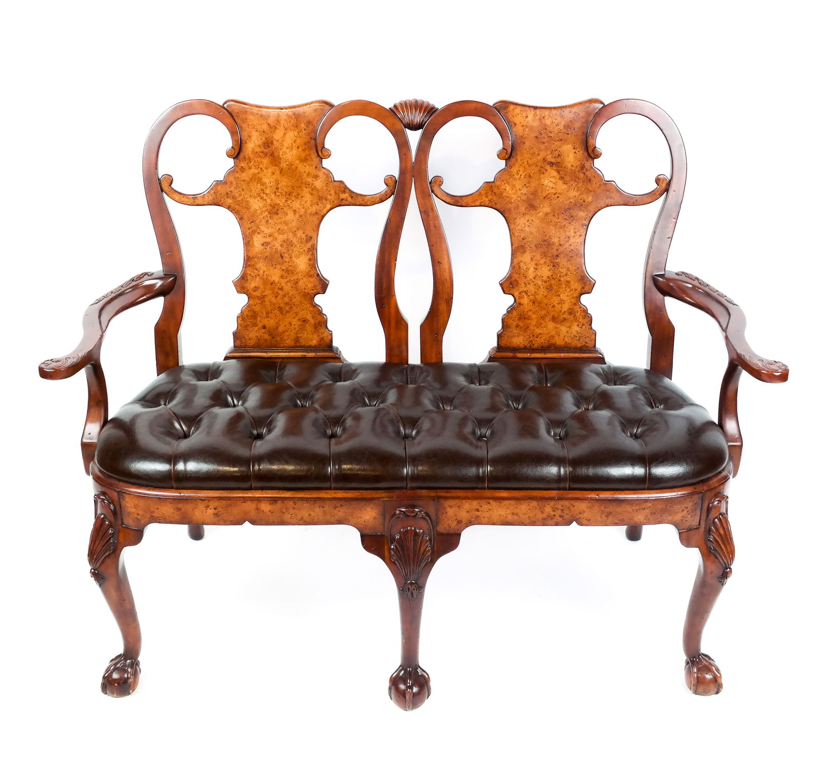 Theodore Alexander Georgian Burl Walnut Settee (1 of 9)