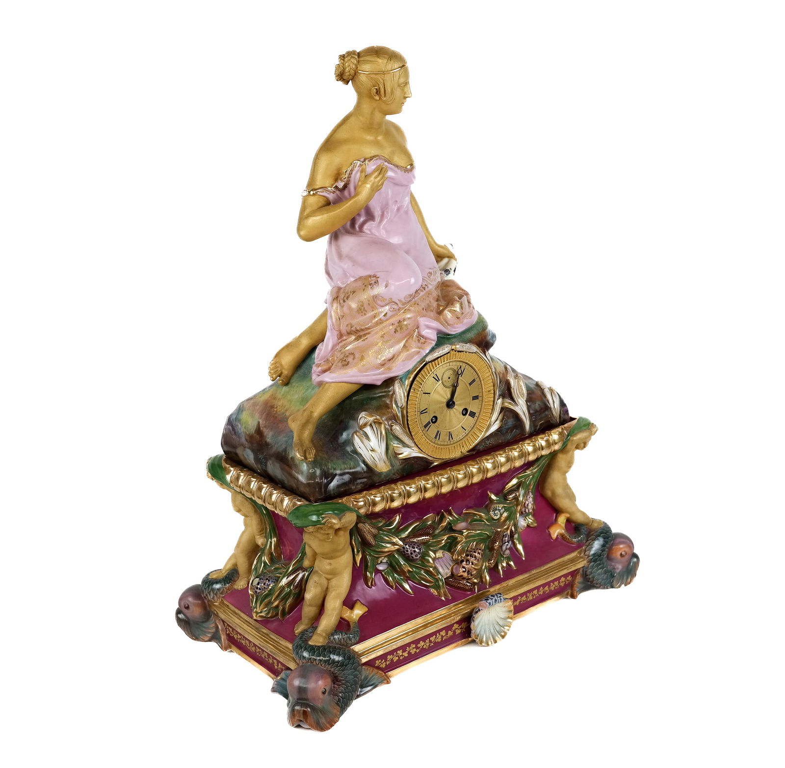 French Porcelain Polychrome Figural Mantel Clock (1 of 16)