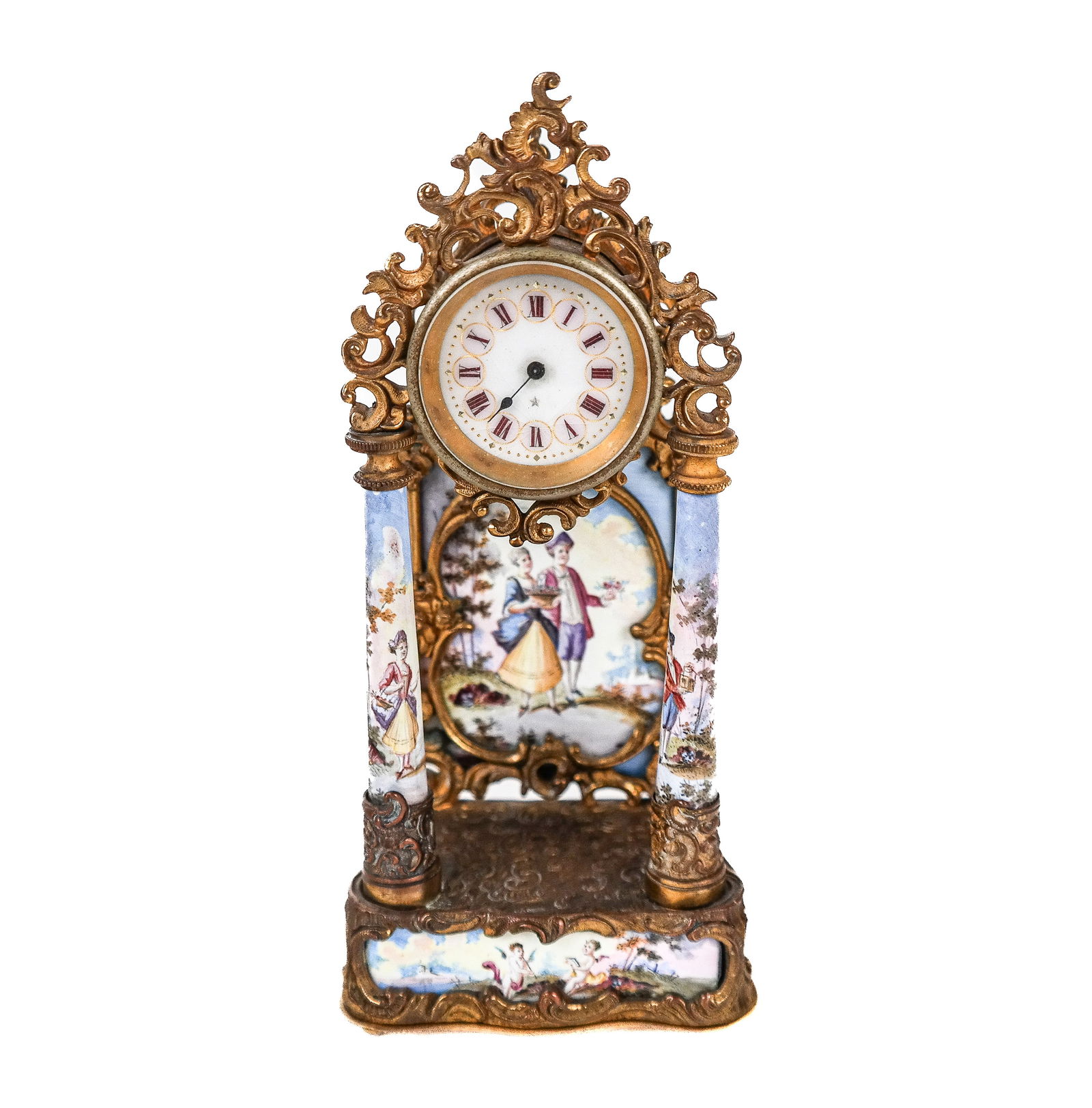 Viennese Enamel & Bronze Diminutive Clock (1 of 9)