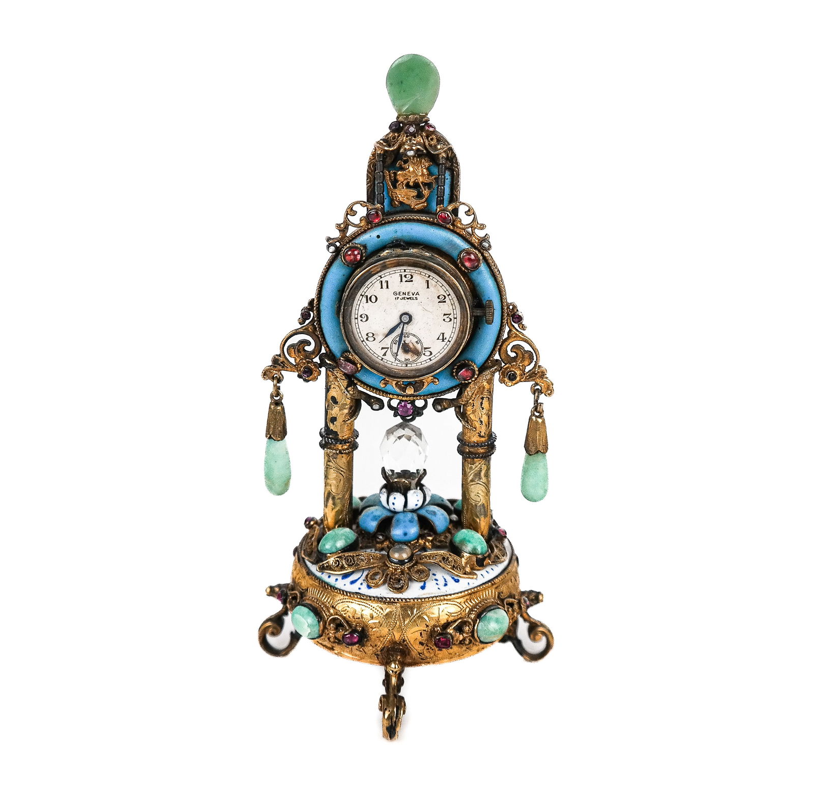 Viennese Enamel & Bejeweled Diminutive Clock (1 of 10)