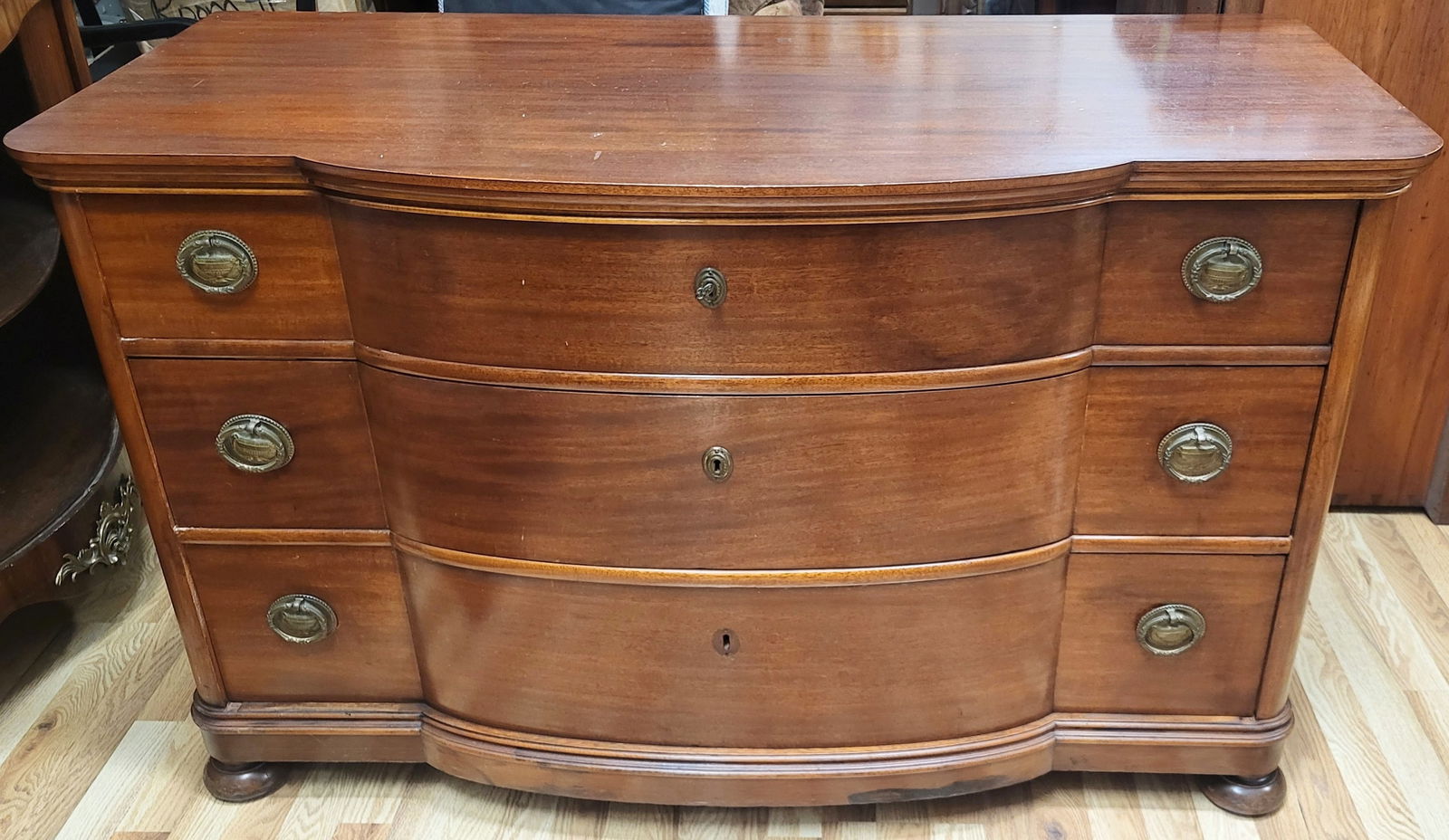 Early 20th C. Bowfront English Chest of Drawers (1 of 10)