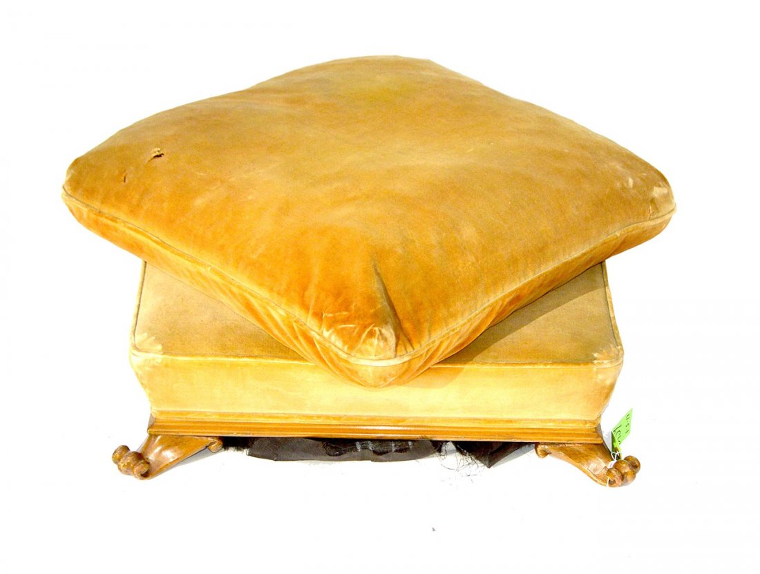 Sister Parish Inspired Ottoman: Painted ottoman. See "Sixty Years of American Design," 1995, pg. 16-17 Upholstery in bad condition