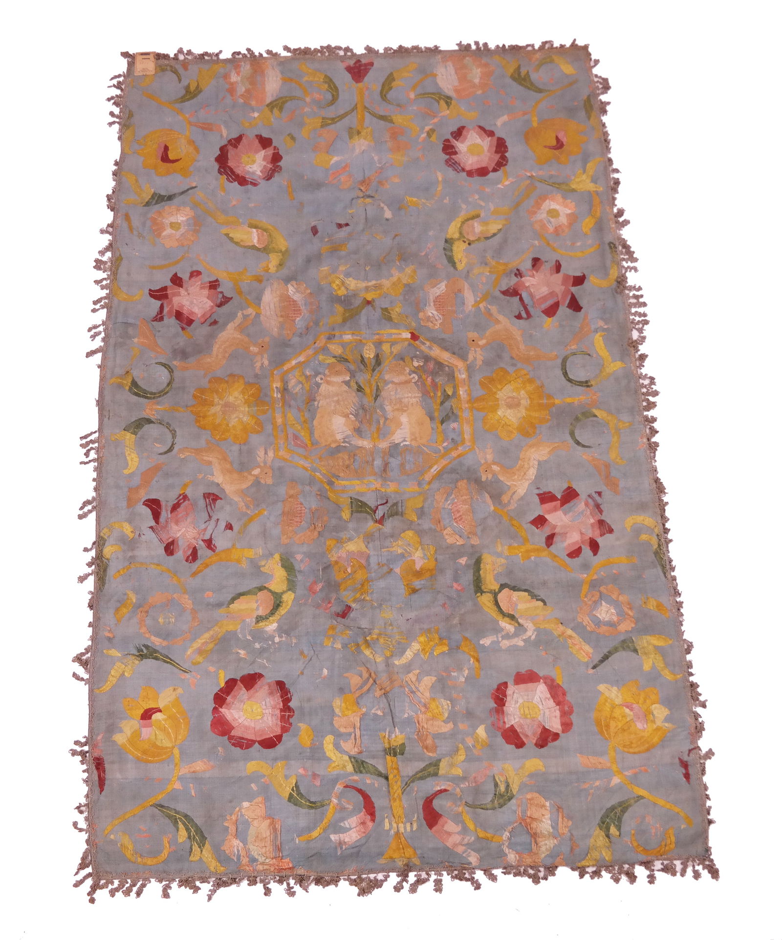 18th C. Spanish Silk Embroidered Hanging w/ Monkey (1 of 11)
