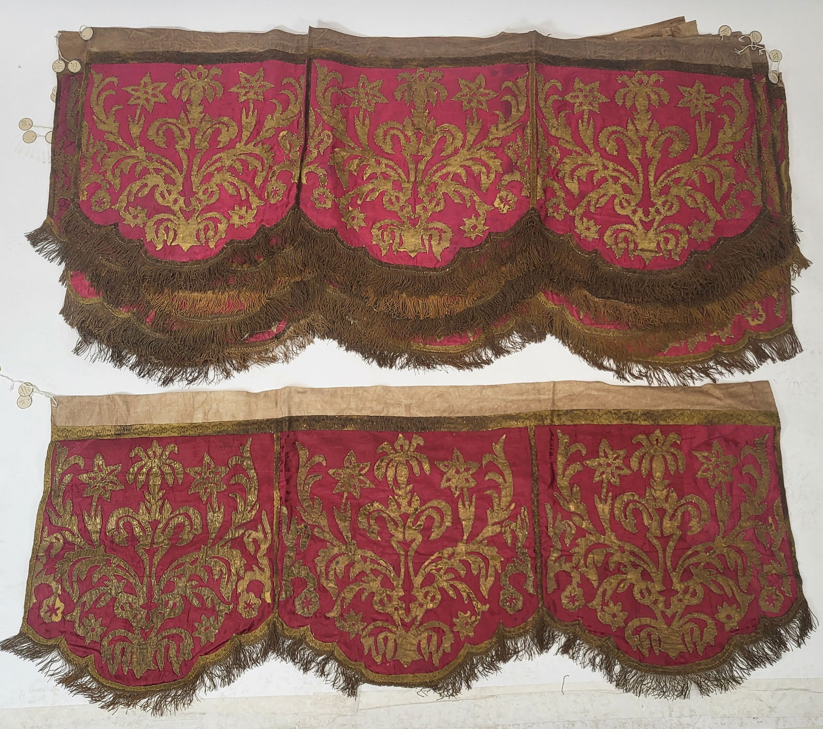 19th C. Gold Appliqued Silk Damask Valances (18) (1 of 16)