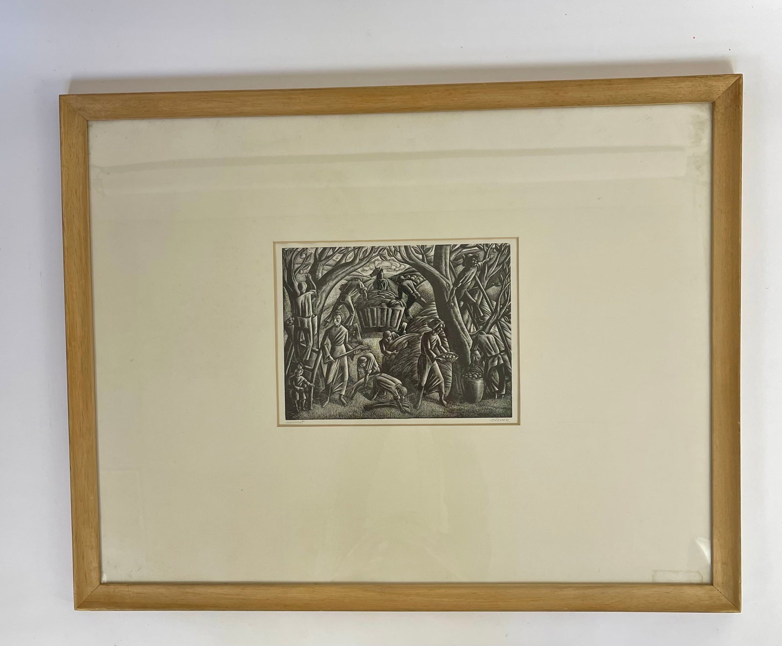Hans JELINEK: "Harvest" - Signed Woodcut Engraving: Hans Jelinek (Austrian/American, 1910-1992) woodcut engraving titled "Harvest," possibly from the "The Story of Lidice". Pencil signed lower right, matted and framed beneath glass. Provenance: From th