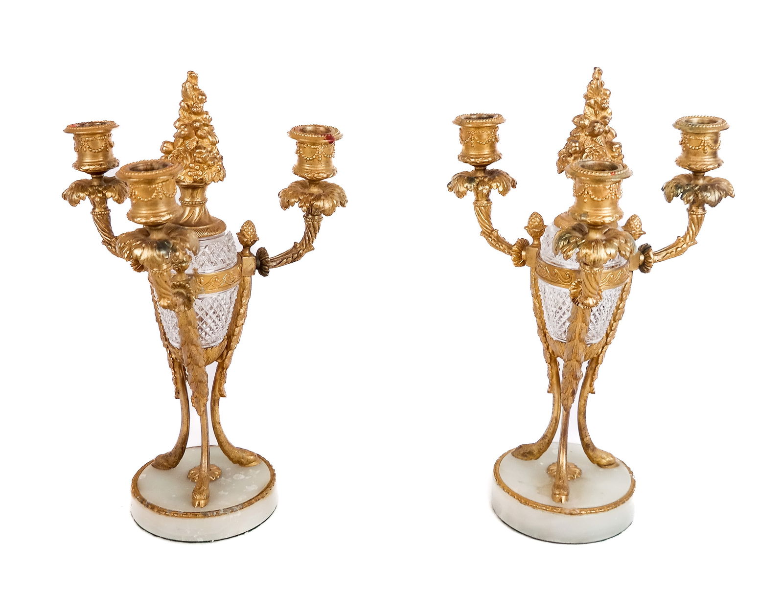 Pair of Louis XVI Bronze Dore & Crystal Candelabra (1 of 10)