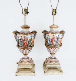 Pair of Capodimonte Greek Revival Urn Lamps