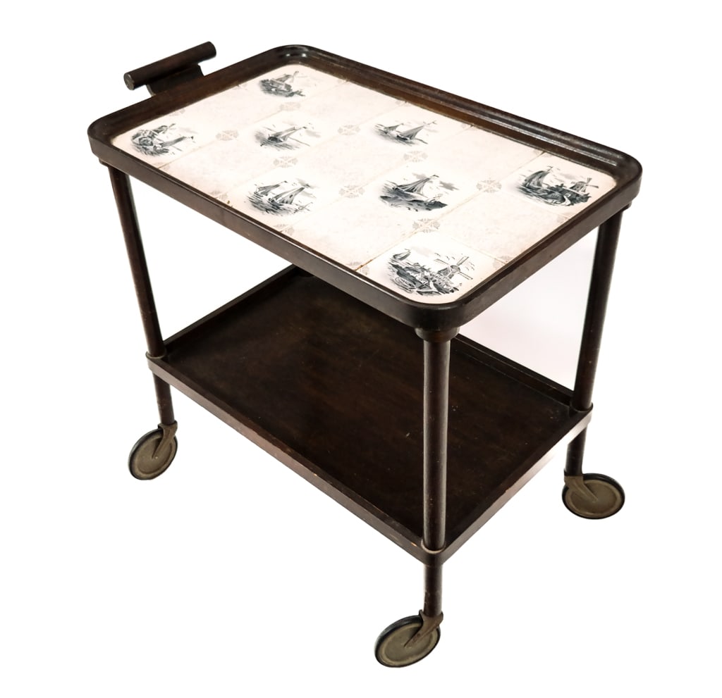 Tile Ship-Decorated Inset Tea Cart (1 of 11)