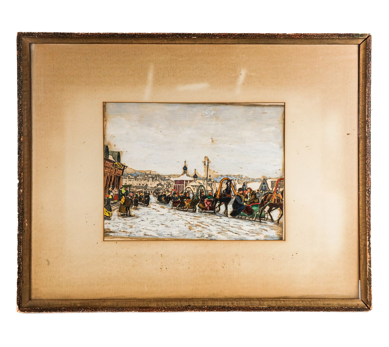 Illegibly Signed Mixed Media Russian Winter Scene (1 of 9)