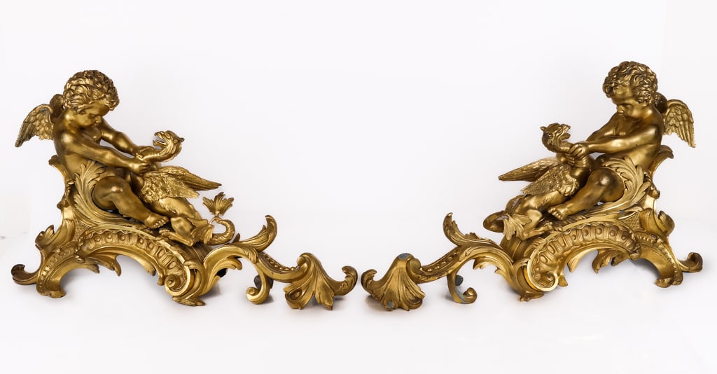 Pair of Louis XV Dore Allegorical Chenets (1 of 9)