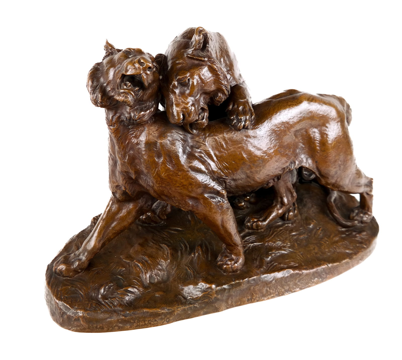 Charles VALTON "Preludes d'Amour" Bronze: Charles Valton (French 1851-1918) bronze "Preludes d'Amour" patinated bronze sculpture of a tiger and a tigress signed C. Valton at lower right with a foundry mark from Jollet & Cie Paris at back. [16