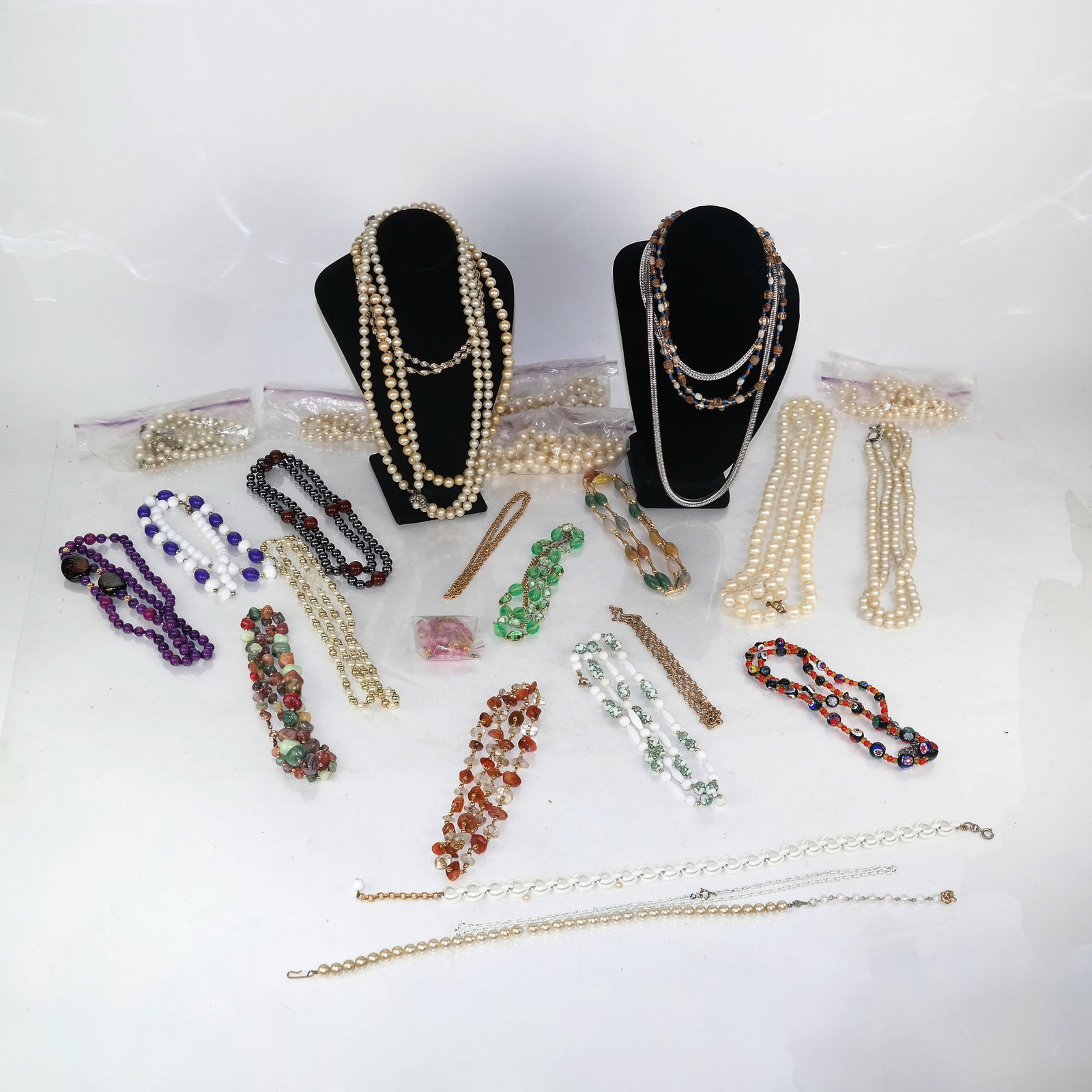 Lot of Costume Jewelry Necklaces: Lot of necklaces includes faux pearls and other beads.