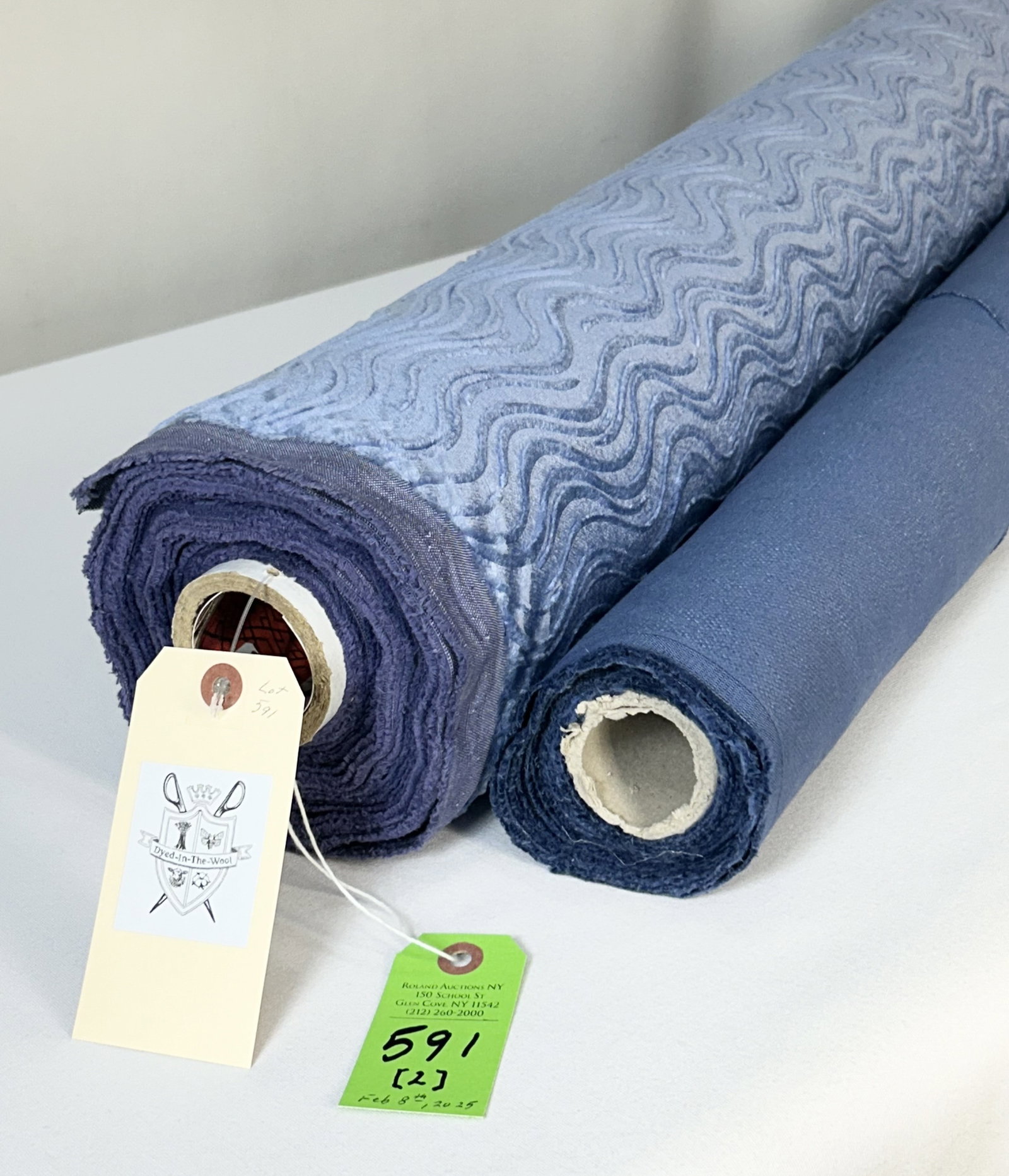 Blue Embossed Mohair and Supporting Fabric: 1) 6 3/4 yards of embossed blue mohair velvet in pattern "Waves", 54 1/2" width. Fine for upholstery or windows, with design repeats of 3 1/4" vertical by 6 1/4" horizontal. In excellent condition. 2)