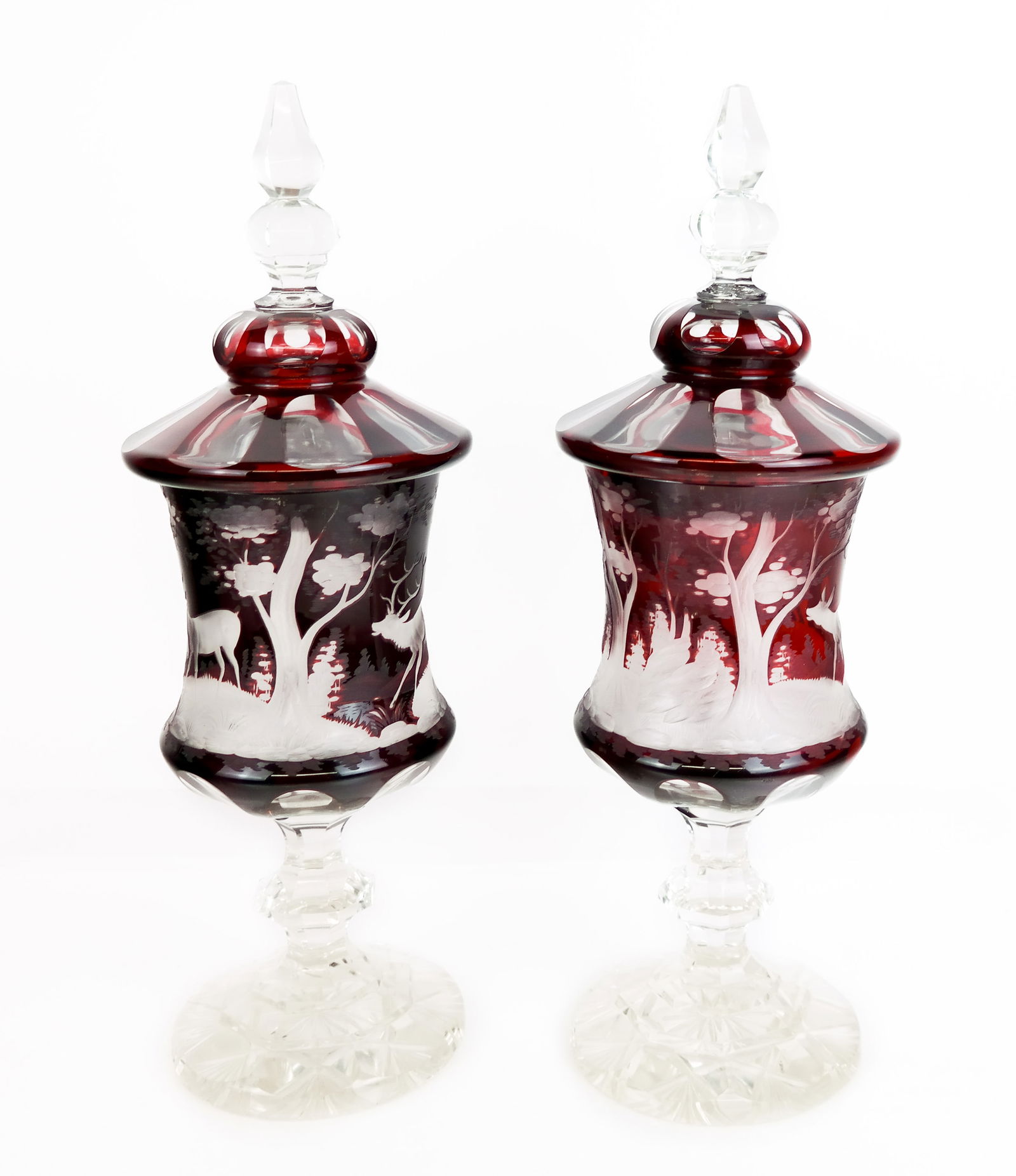 Pair Of Bohemian Etched Covered Chalices (1 of 8)