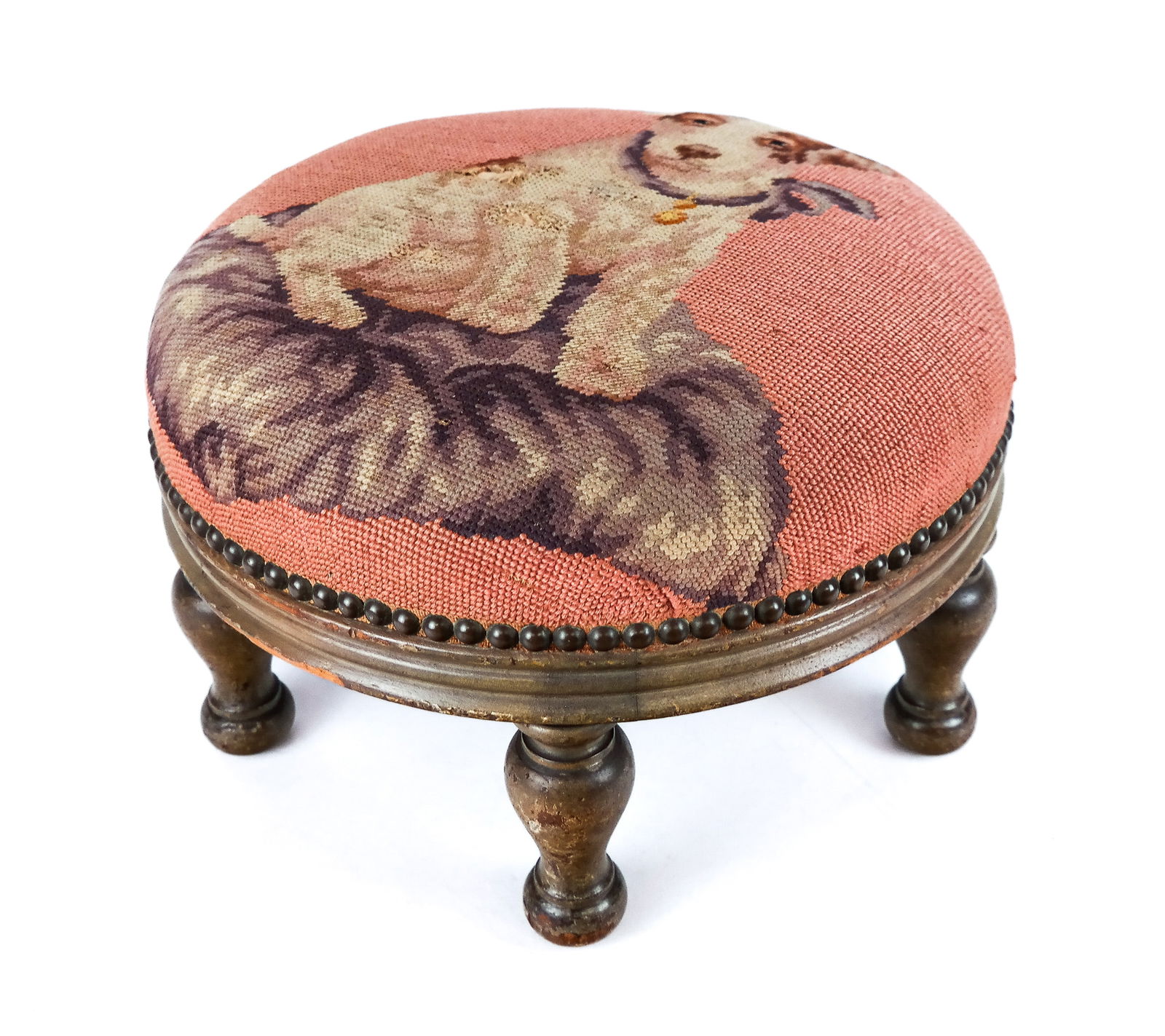 Needlepoint Foot Stool depicting a Dog (1 of 6)