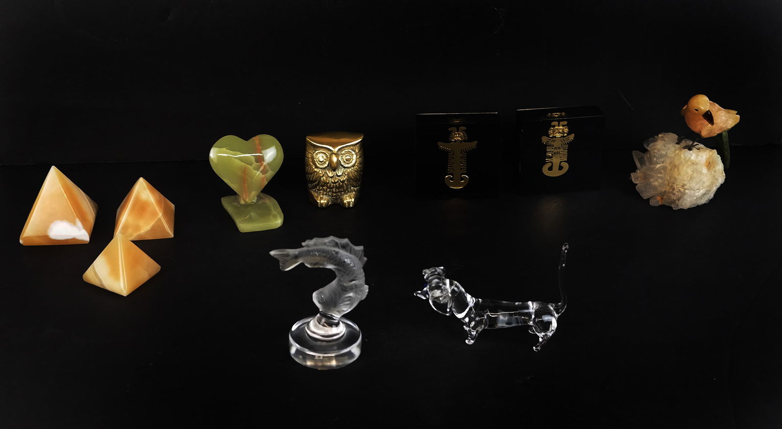Lalique & Other Onyx, Quartz, Brass Desk Ornaments (1 of 16)