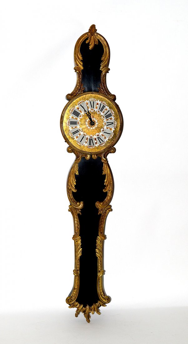 French Bronze & Wood Banjo Clock: Mahogany banjo clock having bronze mounts. Good condition.