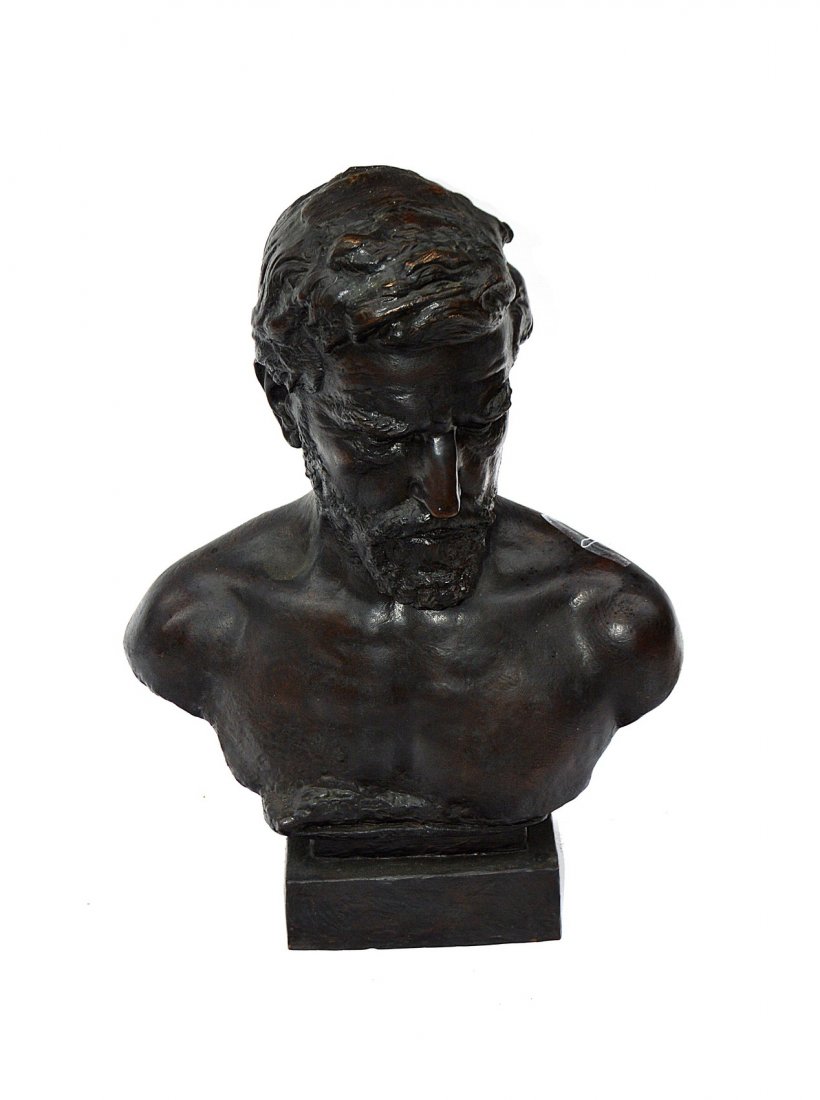 James Earle Fraser & Bronze Bust: Large bronze bust of a man. Signed on base: "James Earle Fraser Sculptor G.U.L." Also stamped verso "(c) Syracuse University 1969" and "Modern Art FDRY N.Y." Light oxidation. 22 1/2" W x 10 1/2" D x 2