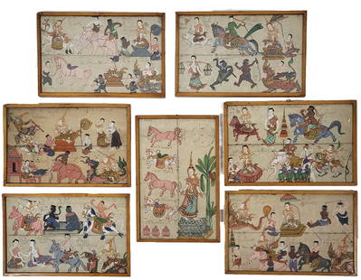Suite of 7 Framed Thai Manuscripts
