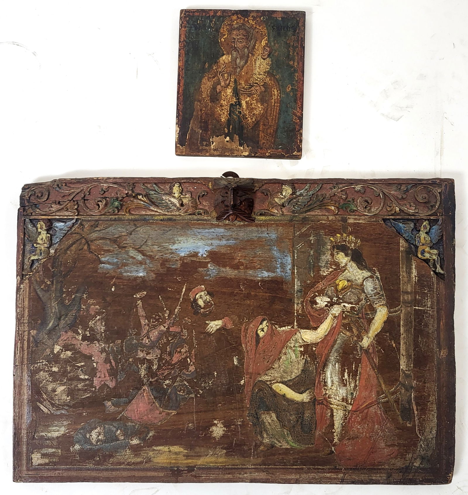 2 Renaissance-Style Carved & Painted Wood Panels (1 of 16)