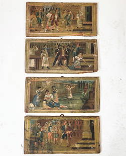 4 Antique Italian Hand Painted Wood Panels