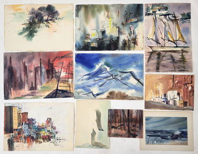 Collection of 10 Unframed Original Watercolors