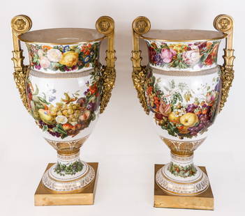 Sevres Important Pair of Urns Painted by Jacobber
