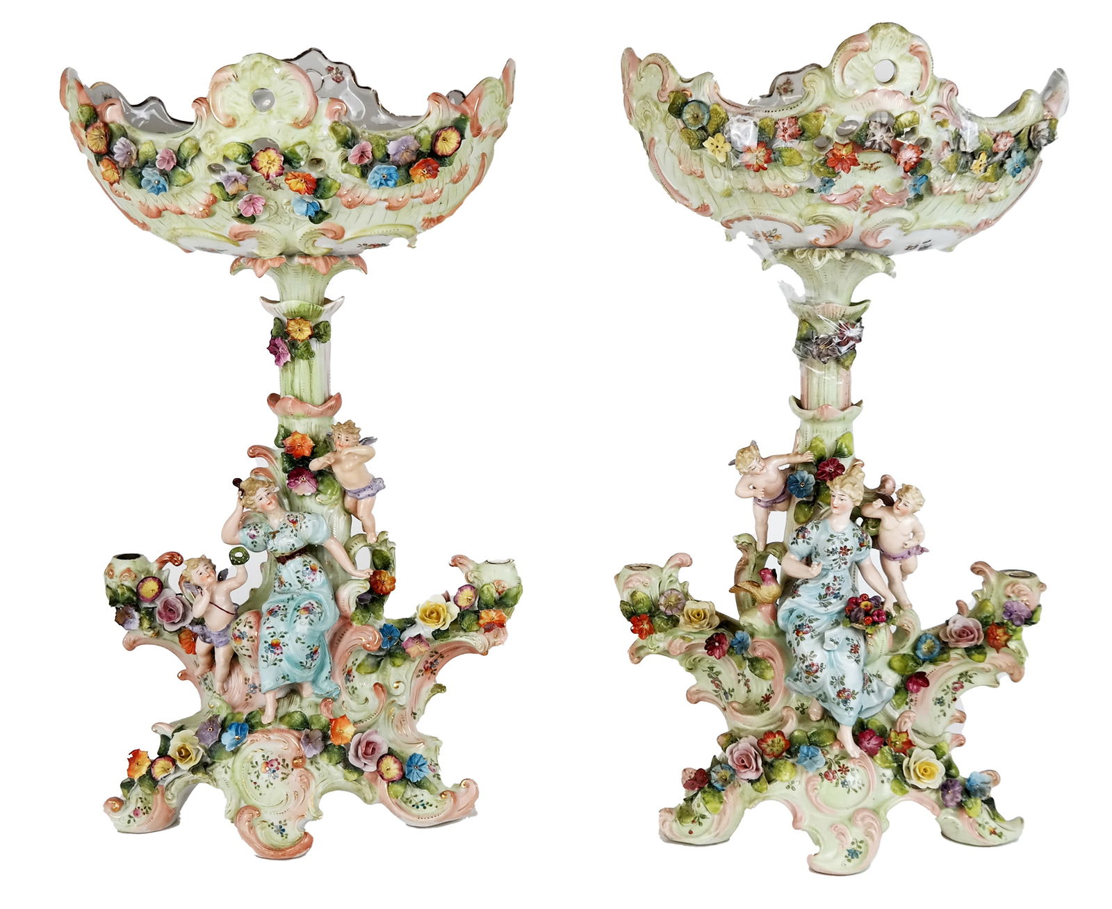 Continental Porcelain Figural Compotes, Pair (1 of 13)