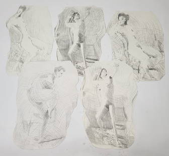 Juan GOMEZ-QUIROZ: 5 Nude Studies - Drawings