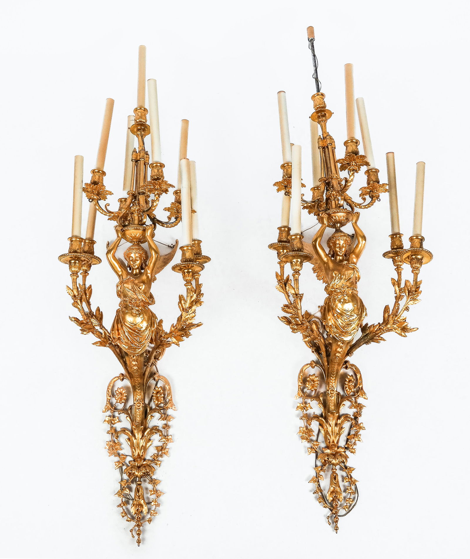 Pair Louis XVI Palatial Bronze Eight Light Sconces (1 of 20)