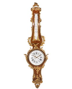 Louis XV Bronze and Kingwood Thermometer Clock