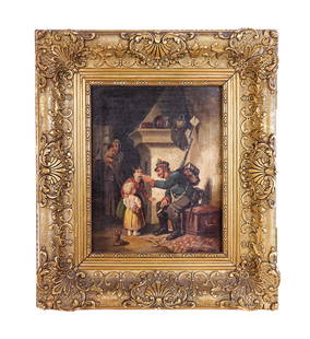 Interior Scene With Figures - Oil Painting