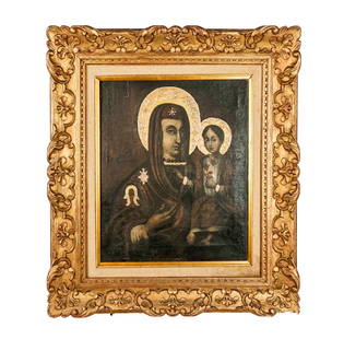 19th C. Madonna & Child Oil Painting