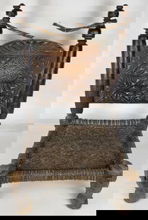 Antique Carved Wood Nuristani Low Chair