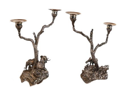 Patrick Mavros Pair of Sterling Silver Candelabra