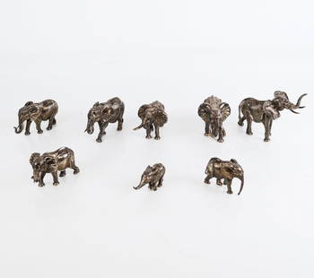 Patrick Mavros Eight Sterling Silver Elephants