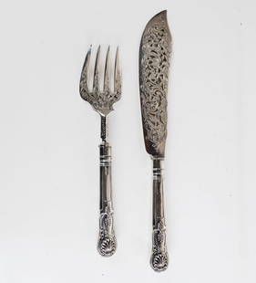 English Silver Serving Knife and Fork