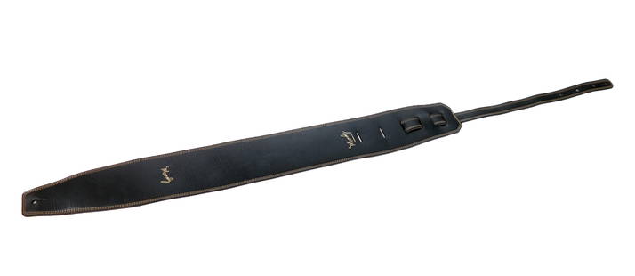 A Moody Black and Tobacco Guitar Strap