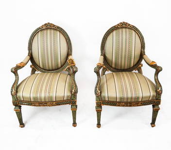 Pair of Louis XVI Painted and Carved Fauteuils