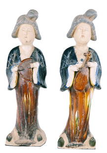 Pair Chinese Sancai Decorated Ceramic Sculptures