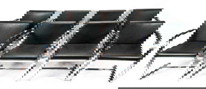 Set of Modern Chrome and Leather Side Chairs, 8