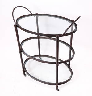 Rusticated Metal Three-Tier Bar Cart