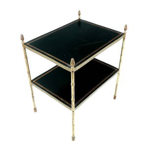 Bamboo Brass and Leather Side Table