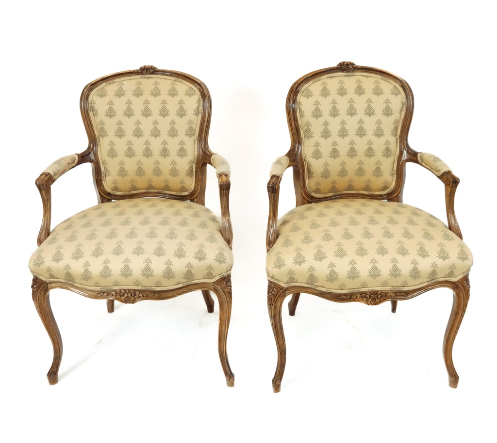 Pair of French Provincial Carved Oak Fauteuils (1 of 12)