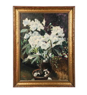 J. TETE: White Floral Still Life - Oil Painting