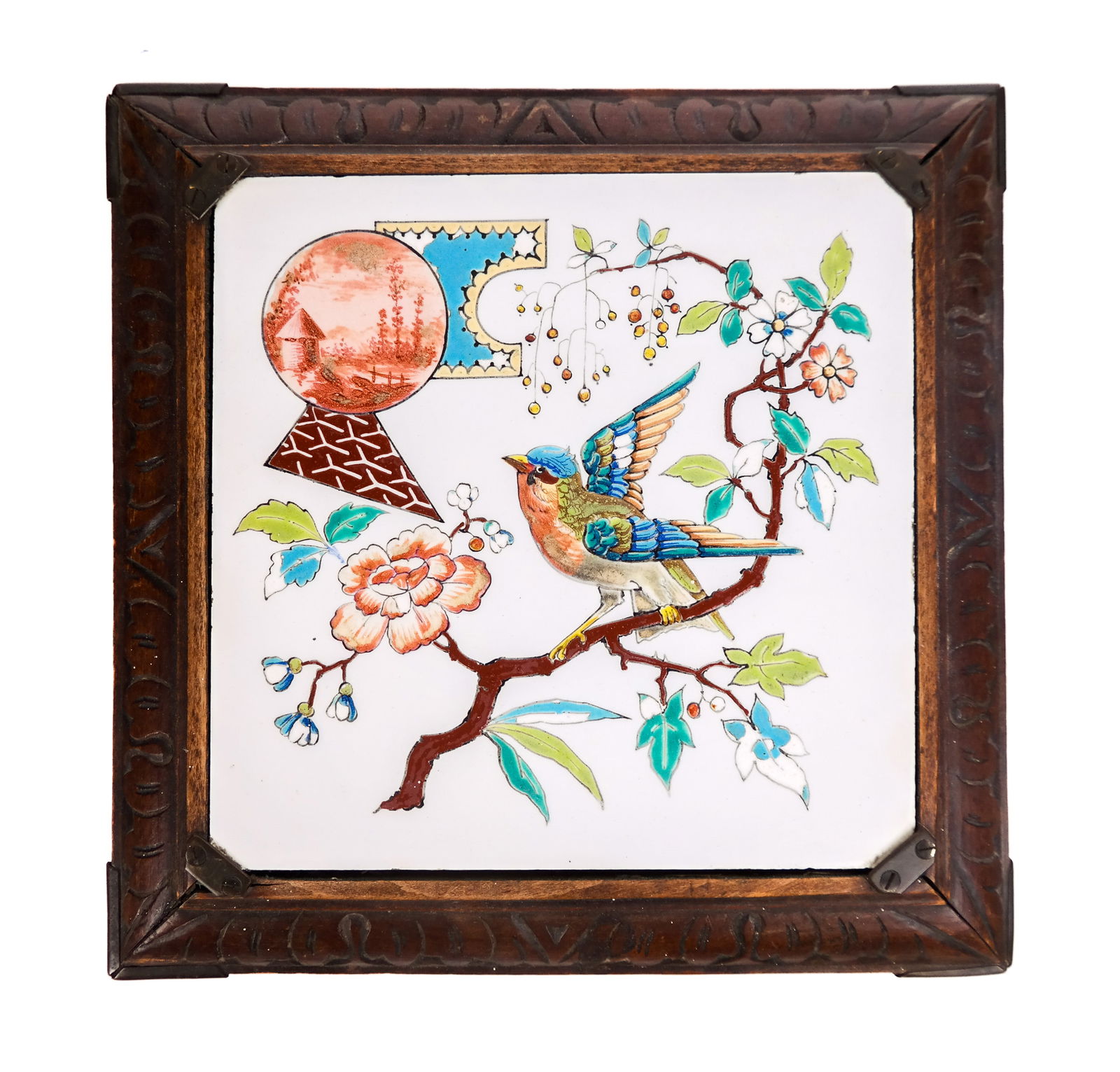 Aesthetic Movement Hand-Painted Tile in a Frame (1 of 7)