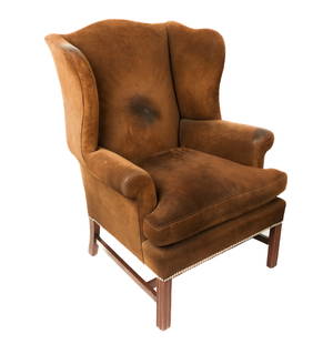 Traditional Brown Suede Wing Chair