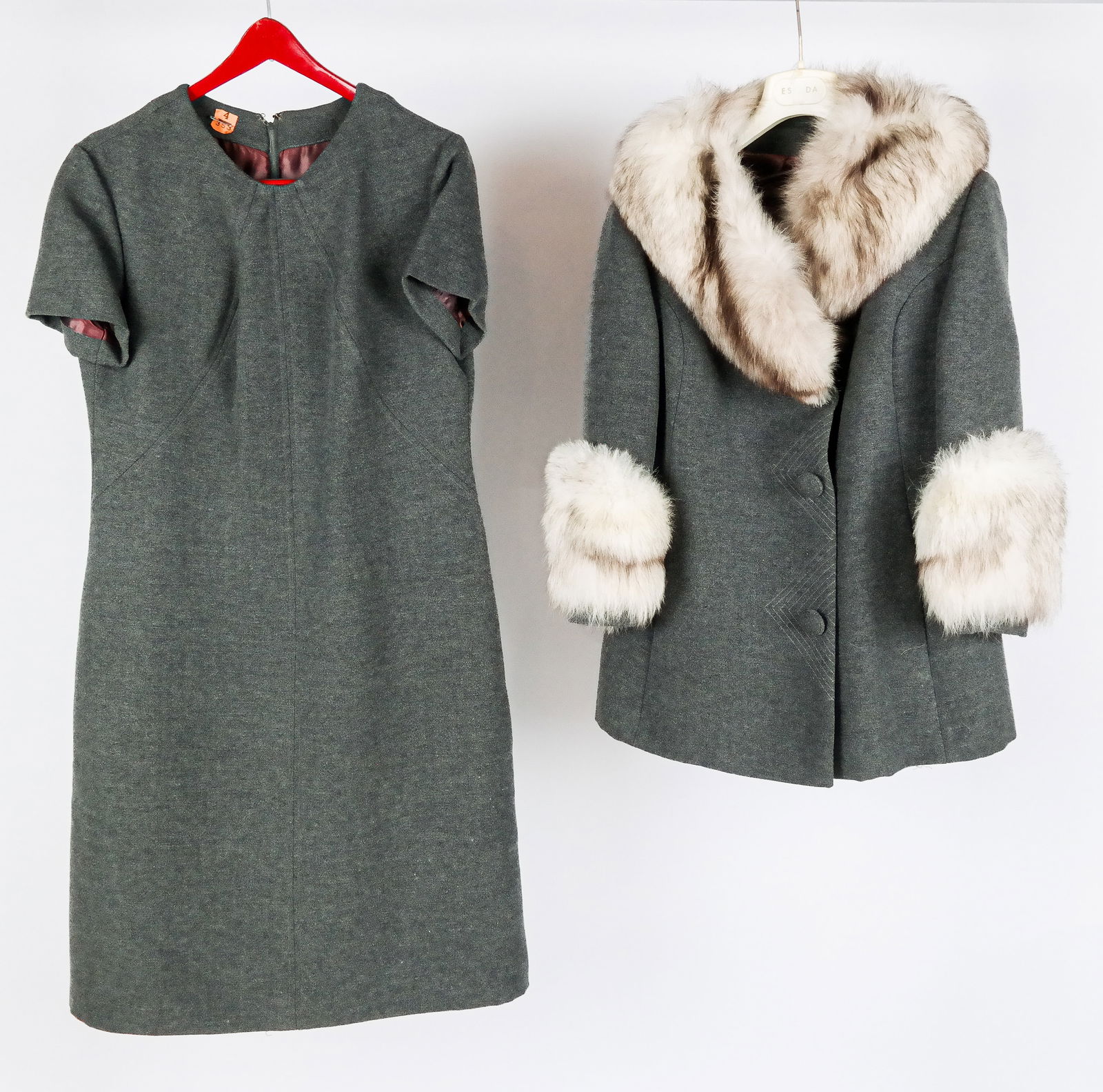Wili Grey Wool Dress Set with Fur Accents (1 of 10)